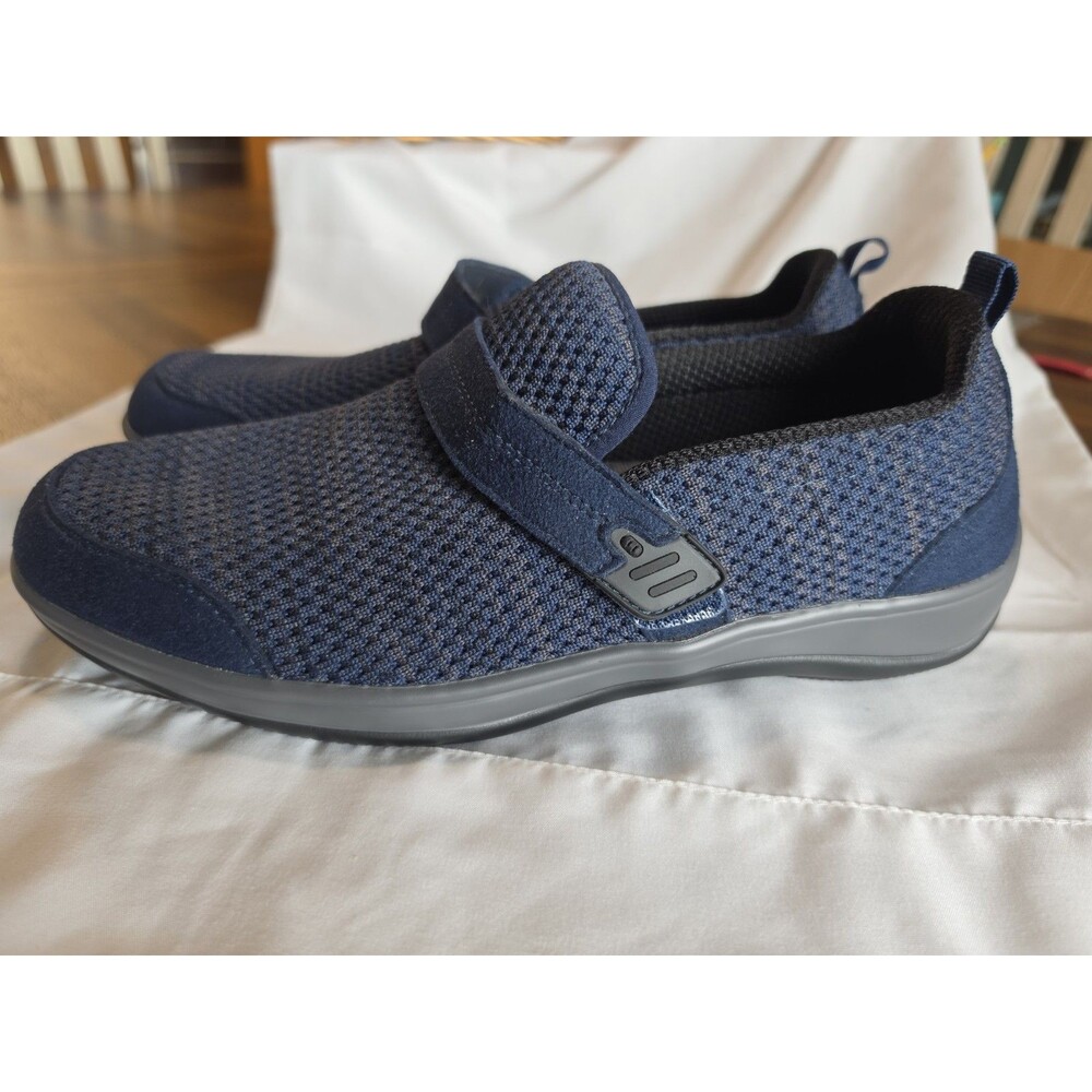 Orthofeet Quincy 823 Womens 10.5 B Navy Stretch Knit Hook & Loop Orthopedic Shoe